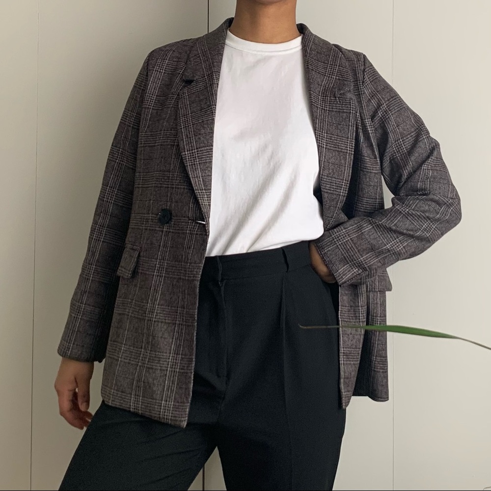 Vintage Style Double Breasted Plaid Blazer